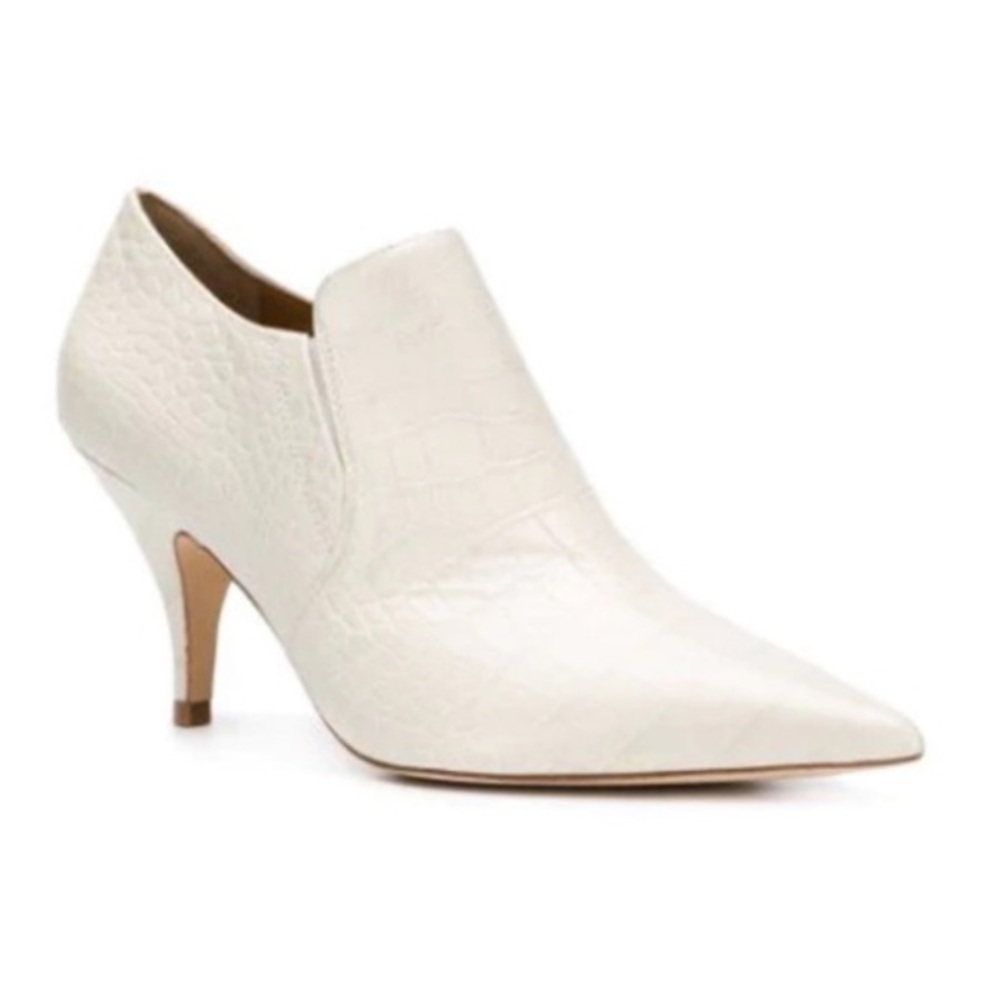 Tory Burch Cream Croc-Embossed Pointed Toe Ankle Bootie, Size 9